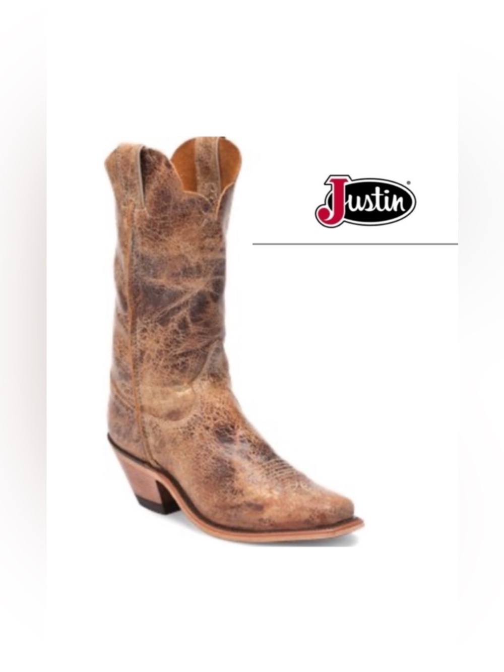 👣Justin Bent Rail Wildwood Tan Cowboy Cowgirl Boots Distressed Brown Leather 6.5